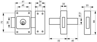 Verrou de porte d'entrée vitrée Etendard à cylindre double entrée 40 mm doré 3 clés THIRARD