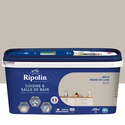 Peinture Cuisine & Bain Beige Pierre de lune satin 2 L - RIPOLIN
