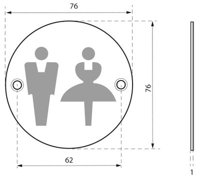 Plaque signalétique à visser Wc mixte diamètre 76 mm THIRARD