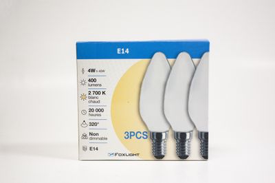 Lot de 3 ampoules LED flamme dépolie E14 4W = 400 lumens blanc chaud - FOXLIGHT