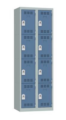 Vestiaire monobloc 2 colonnes 4 cases perle/bleu 180 x 60 x 50 - SNOR