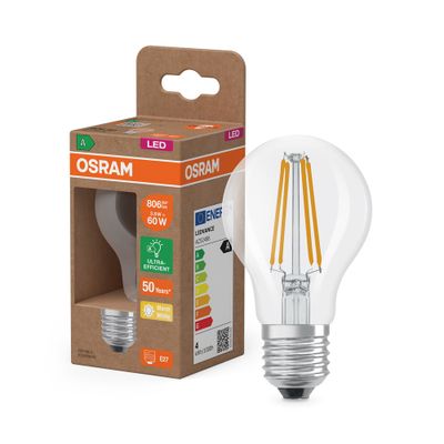 Ampoule LED E27 classe énergétique A 4W 840 lumens blanc chaud OSRAM