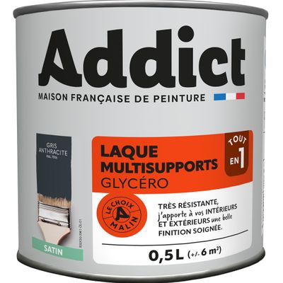 Laque Multisupports Satin 0,5 L Gris Manganèse Ral 7016 - ADDICT