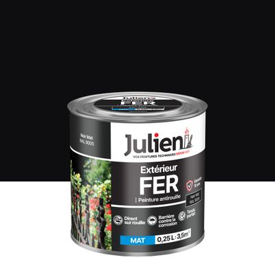 Peinture fer antirouille noir RAL 9005 mat 250 mL - JULIEN