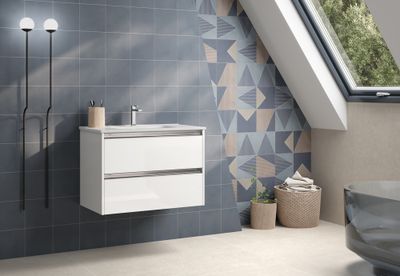 Caisson de salle de bains Thana 2 tiroirs L80 x H55 x P45 cm panneau de particules blanc