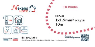 Fil électrique H07V-U 1,5 mm² rigide rouge 10 m - NEXANS