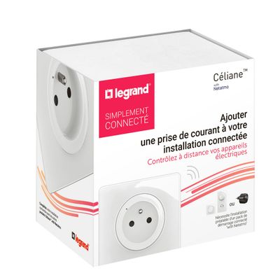 Prise électrique connectée encastrable avec terre + plaque Blanc - Céliane with Netatmo LEGRAND