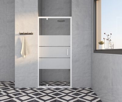 Porte de douche pivotante 90x185 cm profilé blanc verre sérigraphié 4 mm Primera - OCEA