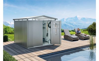 Abri de jardin en métal Panorama 4.33 m² gris quartz 2 portes BIOHORT Livraison à domicile incluse