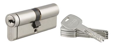 Cylindre de serrure double entrée débrayable 40 x 40 mm Transit 2 très haute sécurité nickelé 5 clés THIRARD