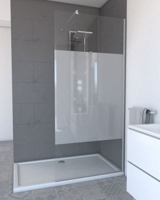 Paroi de douche à l'italienne 90x200 cm profilé chrome verre dépoli 8 mm Parma - AURLANE