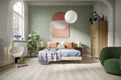 Sol stratifié décor chêne PINOT blanc ép 8 mm 19,3 x 129,2 cm AC4 compatible pièce humide 1,99m²/pqt EGGER