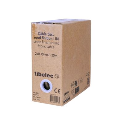Câble électrique en tissu lin 2x 0,75 mm² 25 mètres - TIBELEC