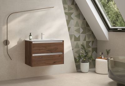 Caisson de salle de bains Thana 2 tiroirs L80 x H55 x P45 cm panneau de particules vieux chêne