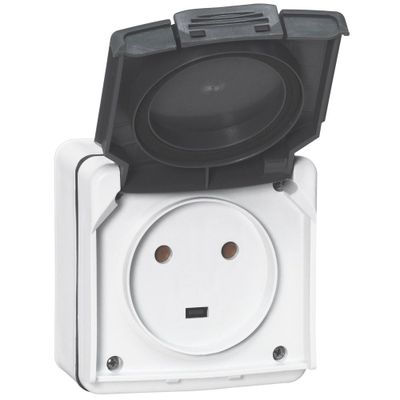 Prise électrique de puissance étanche IP55 en saillie 2 pôles 20A Gris - Plexo LEGRAND