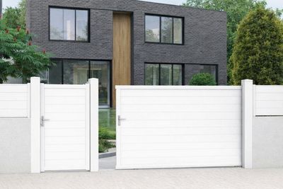 Portail coulissant aluminium BREZINS l.3,50 x l.1,55 blanc JARDIMAT