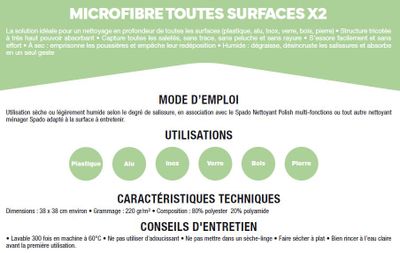 Lot de 2 Micofibre toutes surfaces 38 x38 cm SPADO