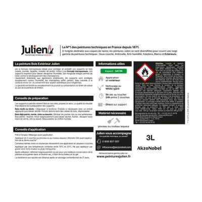 Peinture bois blanc satin 2,5 l + 20 % - JULIEN