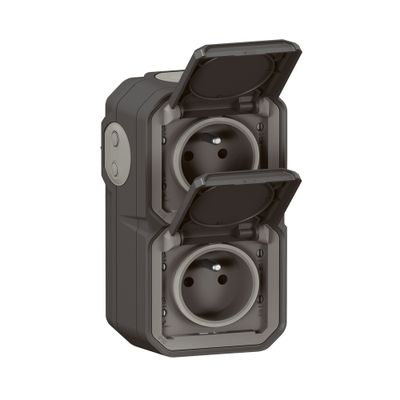 Double prise électrique étanche IP55 en saillie verticale 2 pôles + terre Anthracite - Plexo LEGRAND