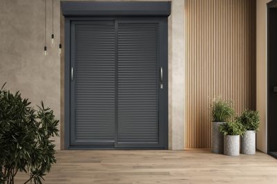 Baie vitrée coulissante pré-montée grise 2 vantaux 2 rails avec volet roulant filaire l.2400 x H.2000 mm CLOSY