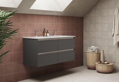 Caisson de salle de bains Thana 4 tiroirs L120 x H55 x P45 cm panneau de particules anthracite mat