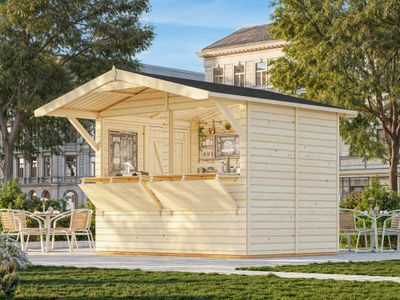 Kiosque/Stand en bois Stella avec comptoirs pliants - 8,3 m² hors-tout - PALMAKO