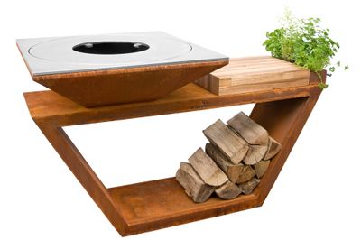 Brasero de cuisson G4 corten avec plaque plancha, grille et couvercle de protection ARTISS