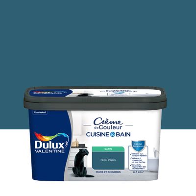 Peinture Crème de Couleur Cuisine et Bain Satin Bleu Paon 2 L - DULUX VALENTINE