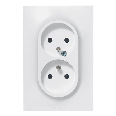 Prise électrique double compacte encastrable avec terre verticale Blanc - Neptune LEGRAND