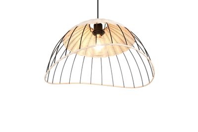 Suspension E27 Sandrine noir et rotin 28W - CASALUM
