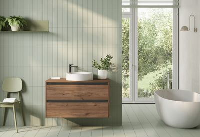 Caisson de salle de bains Thana 2 tiroirs L100 x H55 x P45 cm panneau de particules vieux chêne