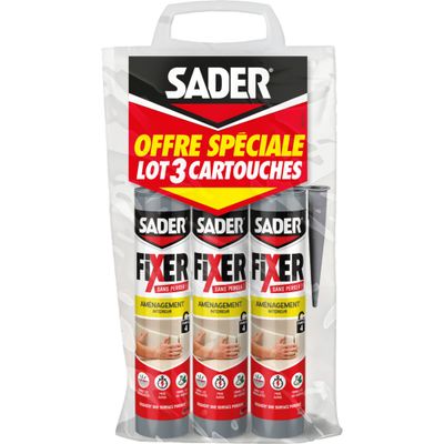 Mastic colle de fixation Fixer Sans Percer aménagement intérieur cartouche 360 g par 3 - SADER