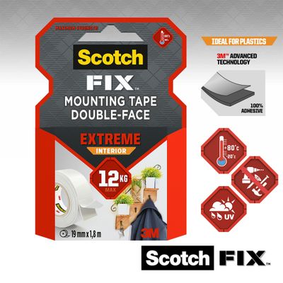 Ruban adhésif double face intérieur Scotch-FIX Extrême 1,8 m x 19 mm 12 kg - 3M