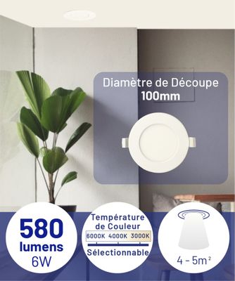 Spot encastrable fixe LED blanc dynamique CCT 580 lumens D 115mm blanc - ARLUX