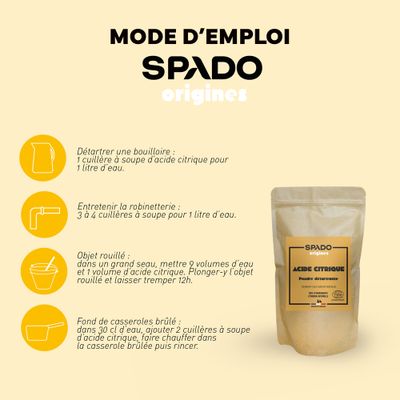Acide citrique poudre Ecocert 800g SPADO ORIGINES