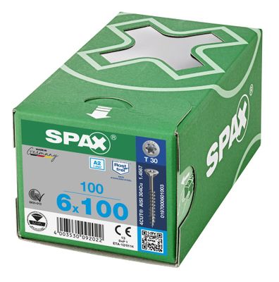 Vis inox tête fraisée T-star 6 x 100 mm par 100 SPAX