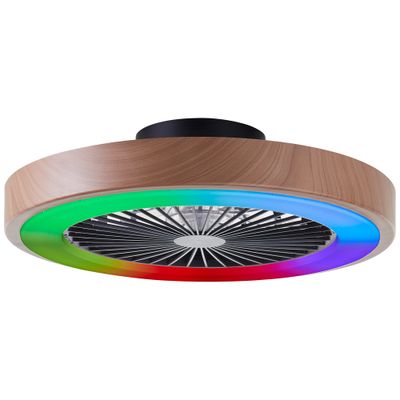 Ventilateur de plafond silencieux LED multicolore + télécommande Bois/noir Ø49cm - Slimline BRILLIANT