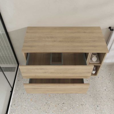 Meuble de salle de bains Timber 2 tiroirs + niche 80 x 56 x 46 cm MDF chêne naturel - AURLANE