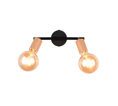 Réglette 2 spots E27 Lamego noir et bois 2x10W - REALITY