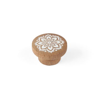 Bouton de meuble rond bois illustré blanc diamètre 38 mm REI