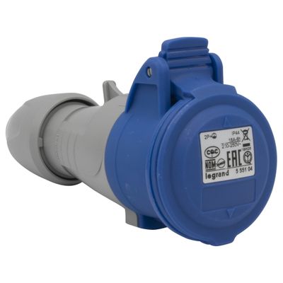 Prise électrique mobile industrielle femelle étanche IP44 2 pôles + terre 16A 200/250V - P17 LEGRAND