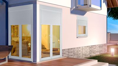 Porte-fenêtre PVC blanc 2 vantaux volet roulant intégré H.215 x l.140 cm CLOSY