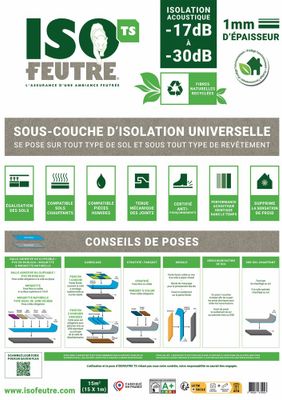 Sous-couche pour revêtements de sols avec pare-vapeur intégré - ép.1mm rouleau de 15m² ISOFEUTRE