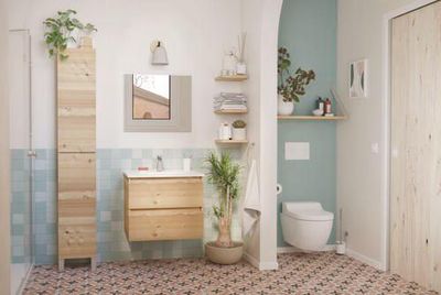 Meuble de salle de bains 2 tiroirs chêne naturel 60 cm avec vasque et miroir Lila - ONDEE