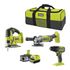 Perceuse-visseuse - Scie sauteuse - Meuleuse d'angle 18 V ONE+ avec batteries 2,0 Ah et 4,0 Ah et accessoires RCK183-242S - RYOBI