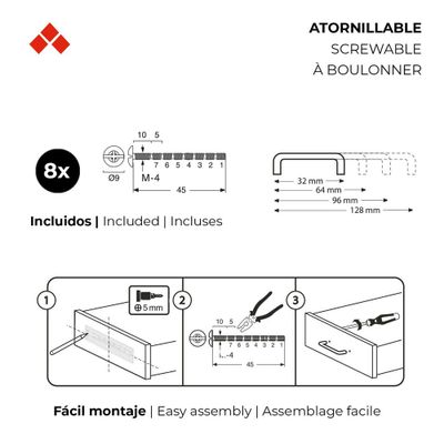 Poignée de meuble aluminium doré mat entraxe 128 mm par 4 REI