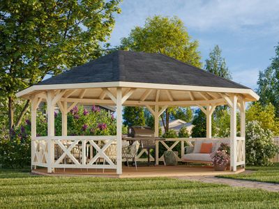 Kiosque de jardin en bois Betty - 25 m² intérieur - Couverture de toit en shingles - Livraison à domicile incluse - PALMAKO