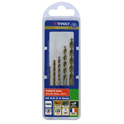 Coffret forets bois diamètre 2 - 2,5 - 3 - 4 - 5 - TIVOLY