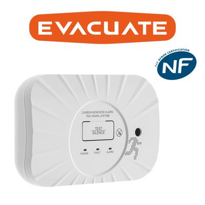 Détecteur de monoxyde de carbone NF Autonomie 3 ans Piles remplaçables - EVACUATE