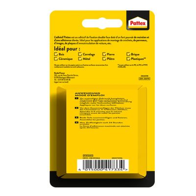 Adhésif Fixation Ni clous ni vis Double Face 120kg 1.5m x 19 mm PATTEX